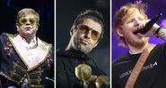 Elton John (Foto: Greg Allen/Invision/AP), Liam Gallagher (Foto: Ennio Leanza/Keystone/AP) e Ed Sheeran (Foto: Reprodução/ AP Photos)