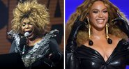 Elza Soares no Rock in Rio 2019 (Foto: Bleia / I Hate Flash) e Beyoncé no Grammy 2021 (Foto: Kevin Winter / Getty Images)