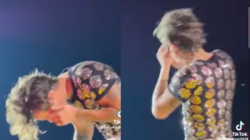 Harry Styles é atingido no olho por uma bala skittles (Foto: reprodução / TikTok)
