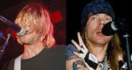 Kurt Cobain, do Nirvana, em 1991 (Foto: Kevin Estrada/MediaPunch/IPX) e Axl Rose em 1988 (Foto:Gene Ambo / MediaPunch /IPX)