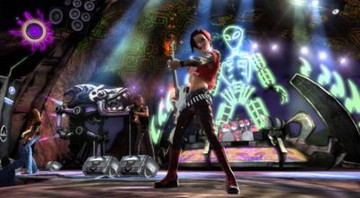 Imagem de <i>Guitar Hero III: Legends of Rock</i>, que chegou a ser recordista no mundo dos games, com US$ 1 bilhão em vendas: declínio no mercado de jogos musicais fez com que a franquia <i>Guitar Hero</i> fosse encerrada - Reprodução