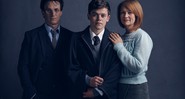 Parte do elenco da peça <i>Harry Potter e a Criança Amaldiçoada</i>: Harry Potter (Jamie Parker), Gina (Poppy Miller) e Albus (Sam Clemmett) - Reprodução