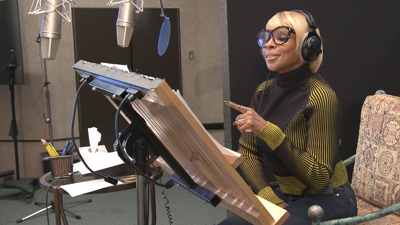 Mary J. Blige gravando vozes para a animação <i>Gnomeu e Julieta: O Mistério do Jardim</i> - Divulgação