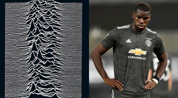Montagem de Unknown Pleasures e Paul Pogba, jogador do Manchester United (Marius Becker/picture-alliance/dpa/AP Images)