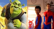 Shrek (Foto: Divulgação / Dreamworks) e Homem-Aranha no Aranhaverso (Fotos: Sony Pictures Animation)